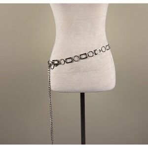 Silver Geometric Link Chain Belt Circle Square Adjustable Waist Hip Belt 55"